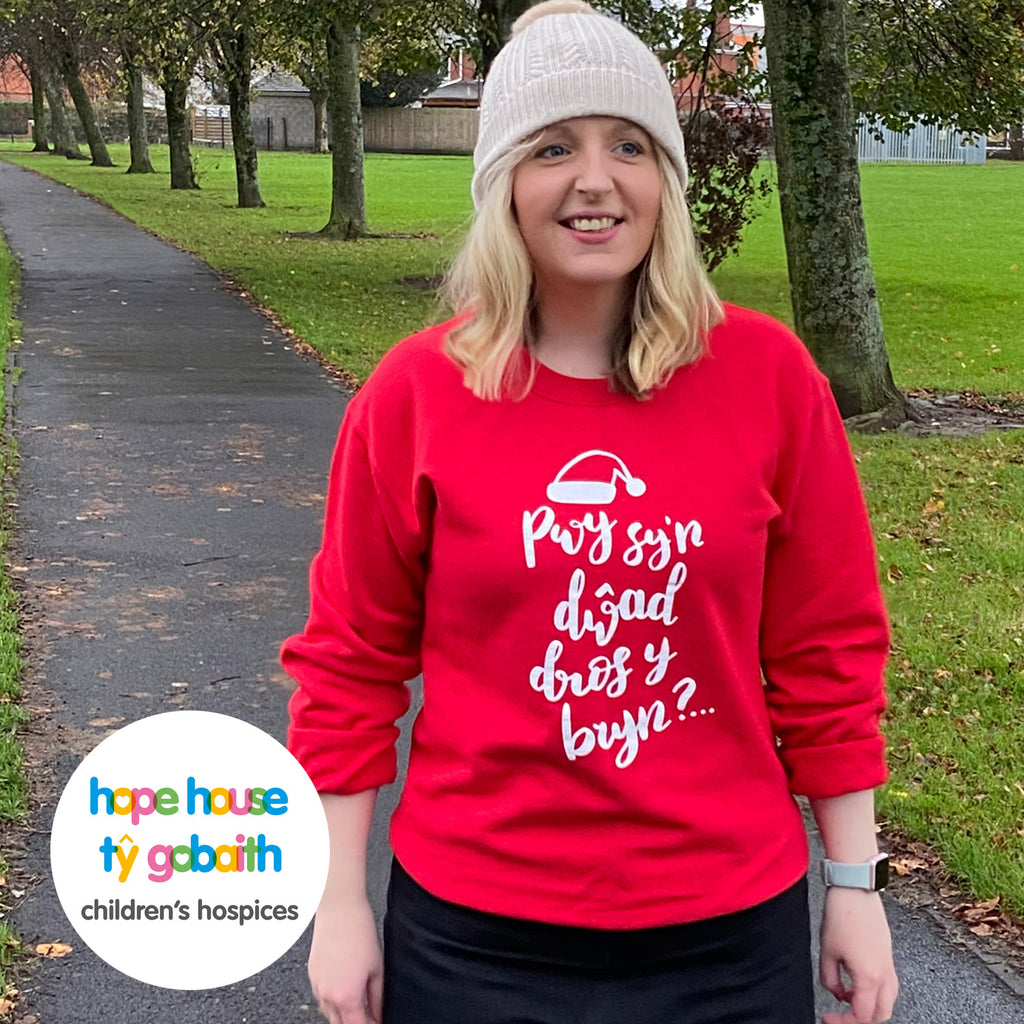Pwy sy'n dŵad dros y bryn?... Welsh Christmas Jumper - Tŷ Gobaith / Hope House