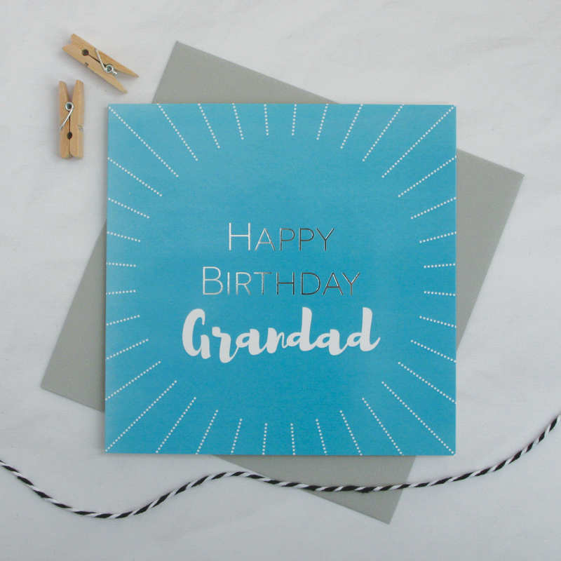 Happy birthday Grandad silver foil card - Draenog