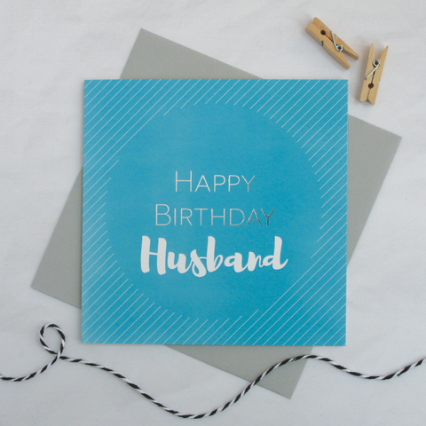 Happy birthday Husband silver foil card - Draenog