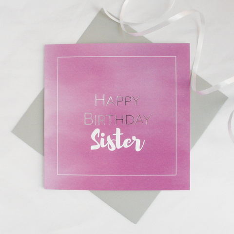 Happy birthday Sister silver foil card - Draenog