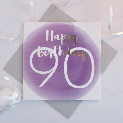 Happy birthday age 90 silver foil card - Draenog