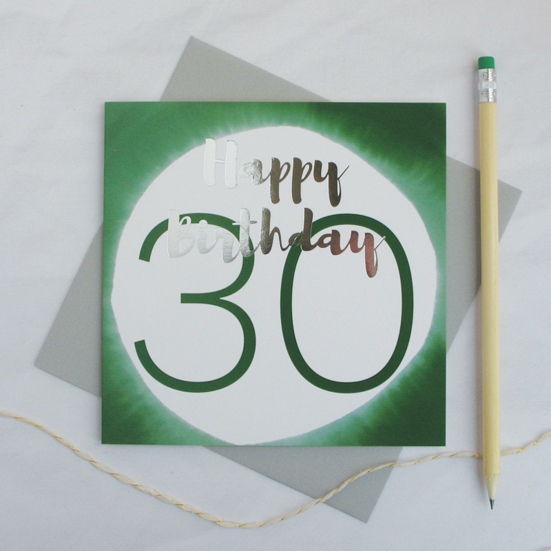 Happy birthday age 30 silver foil card - Draenog