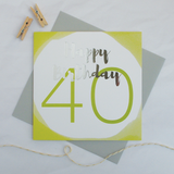 Happy birthday age 40 silver foil card - Draenog