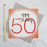 Happy birthday age 50 silver foil card - Draenog