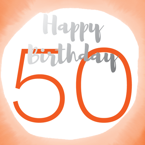Happy birthday age 50 silver foil card - Draenog