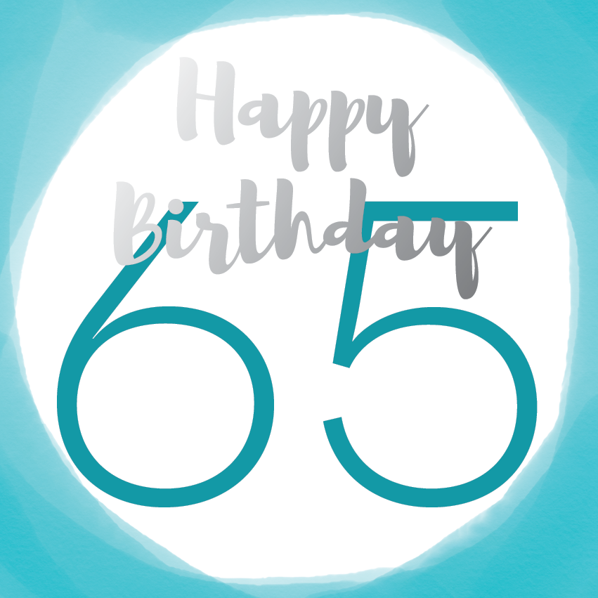 Happy birthday age 65 silver foil card - Draenog
