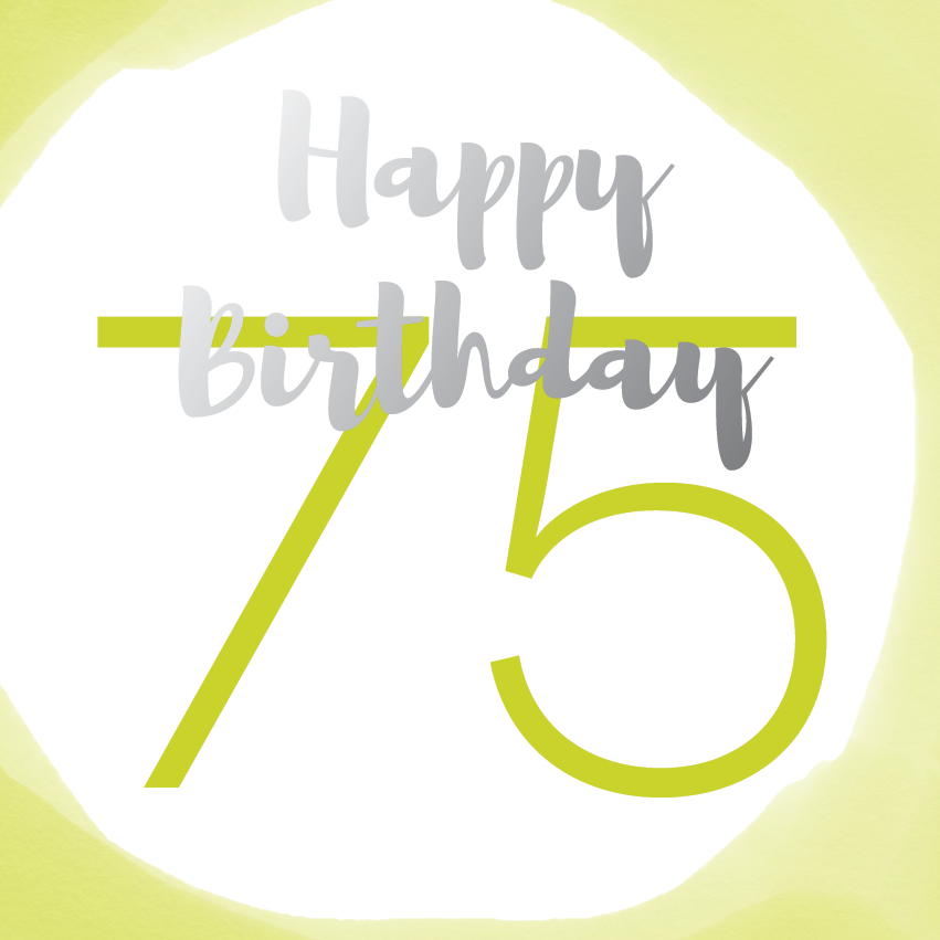 Happy birthday age 75 silver foil card - Draenog