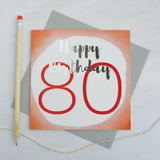 Happy birthday age 80 silver foil card - Draenog