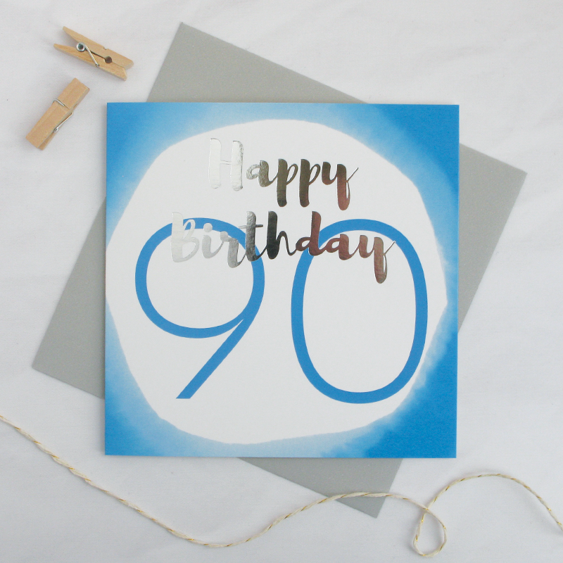 Happy birthday age 90 silver foil card - Draenog